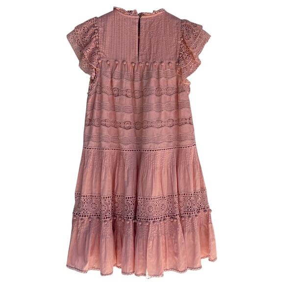 Ulla Johnson Nora Dress Size 6 Crochet Pom Poms Flutter Sleeve Light PInk /Peach - Picture 3 of 7